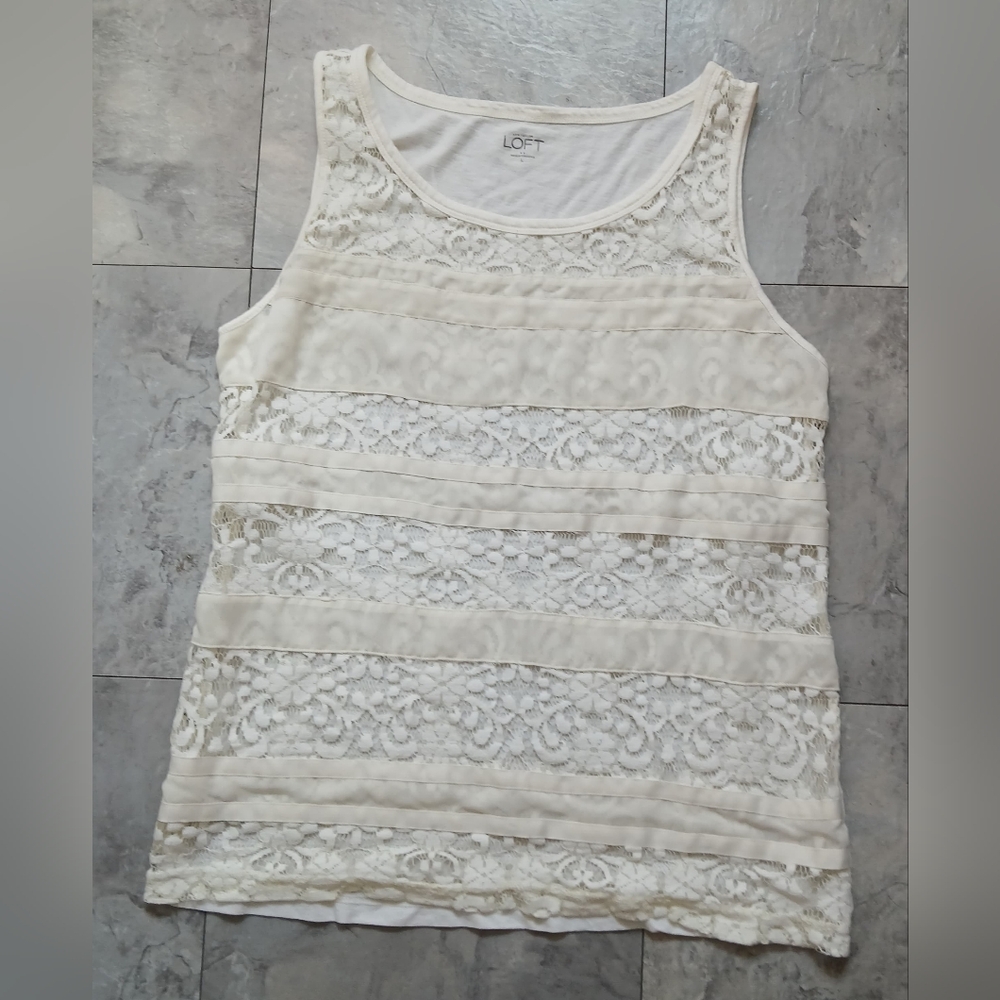 LOFT Women's Ivory Lace Tank Top